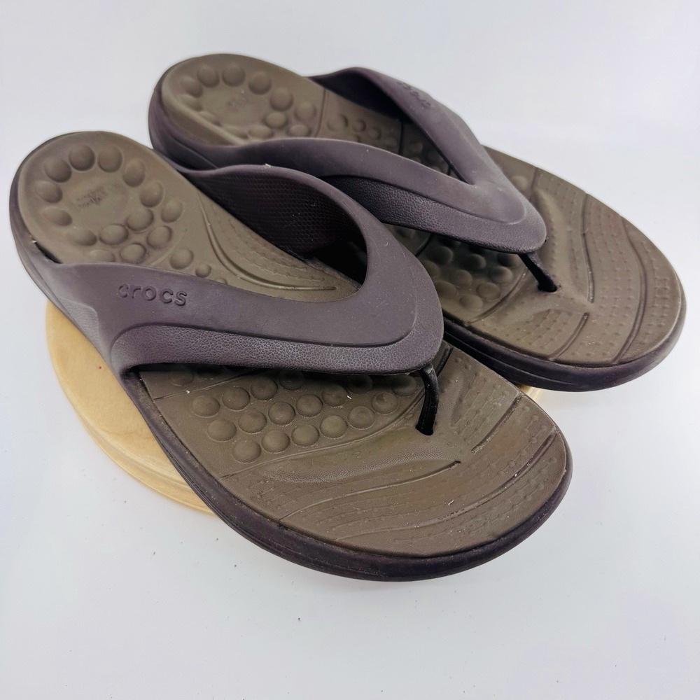 Crocs Modi Sport Flip Flops Mens 13 Brown Lightweight Comfort Sandals Beach